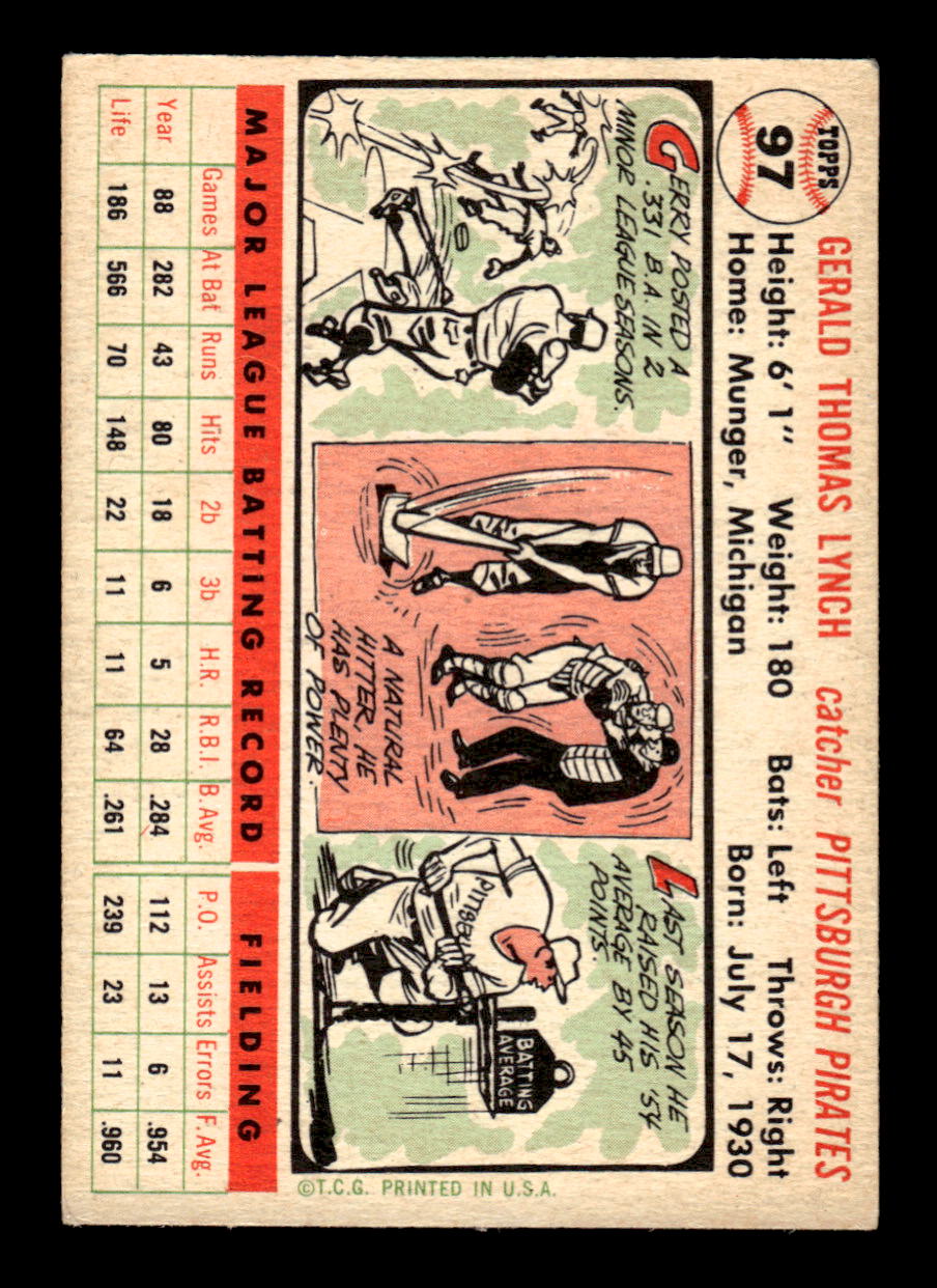 1956 Topps #97 Jerry Lynch - Pittsburgh Pirates EX White Back