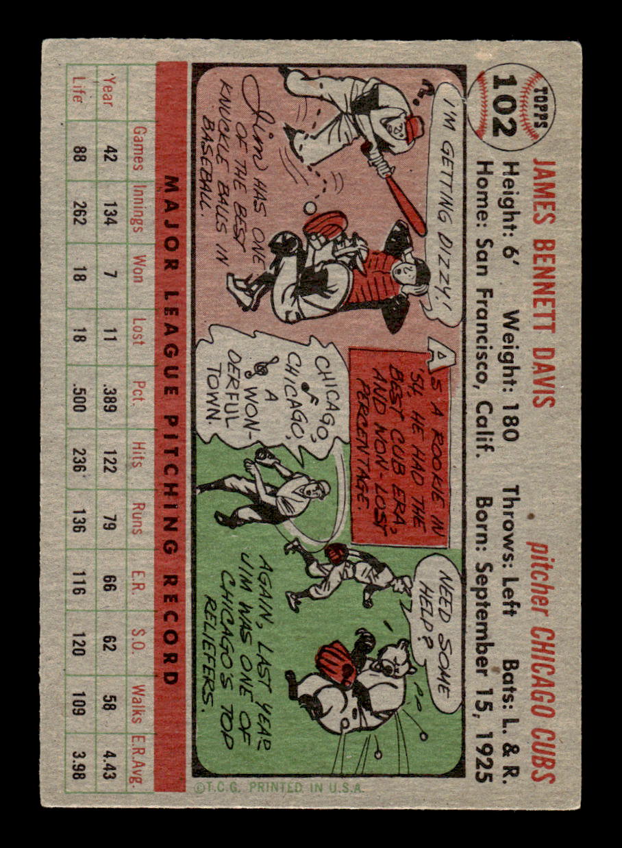 1956 Topps #102 Jim Davis - Chicago Cubs G/VG Gray Back