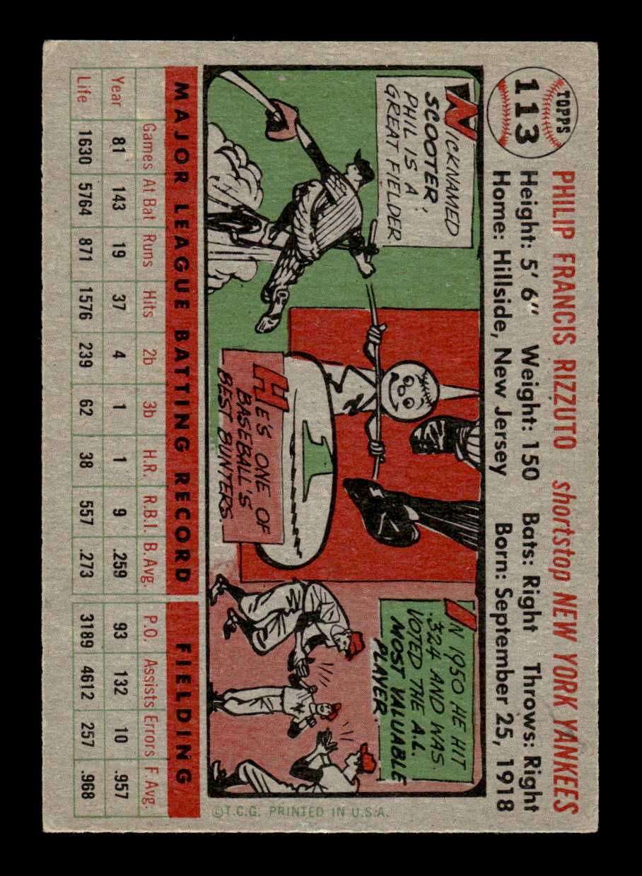 1956 Topps #113 Phil Rizzuto - New York Yankees EX Gray Back
