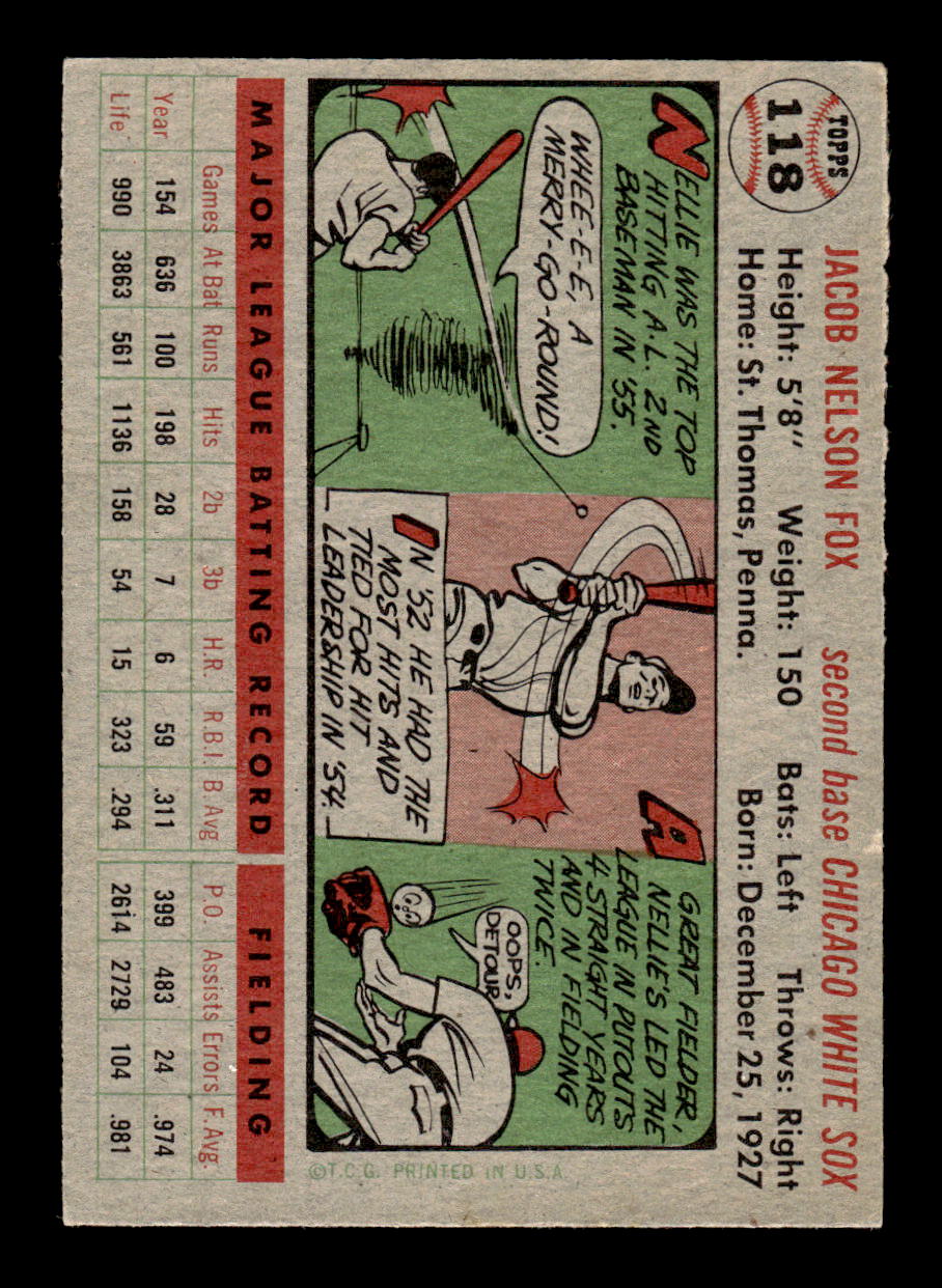 1956 Topps #118 Nellie Fox - Chicago White Sox VGEX Gray Back -1
