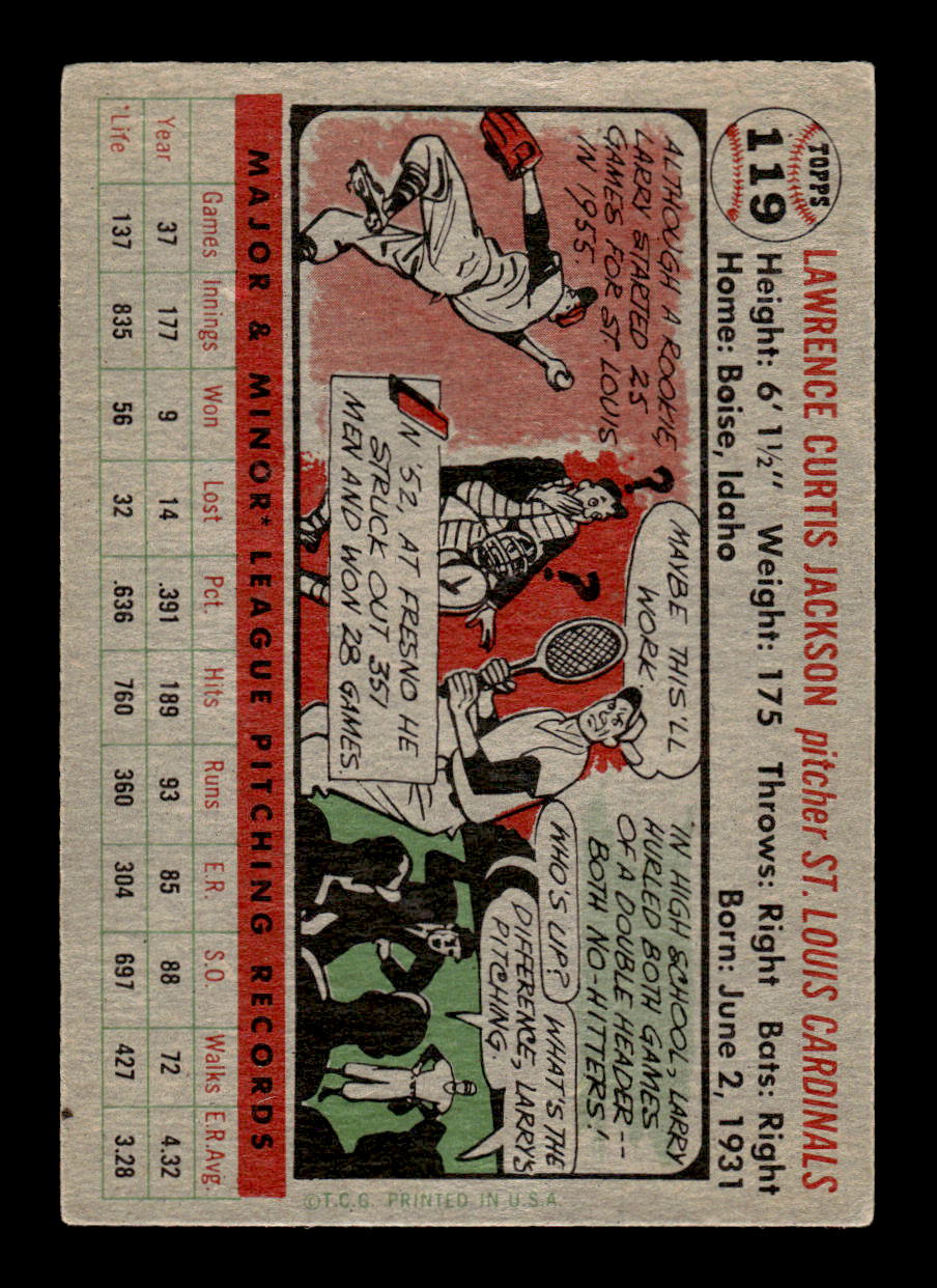 1956 Topps #119 Larry Jackson - St. Louis Cardinals RC G/VG Gray Back