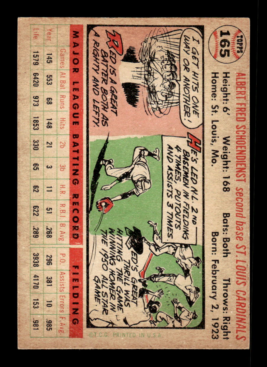 1956 Topps #165 Red Schoendienst - St. Louis Cardinals EX White Back