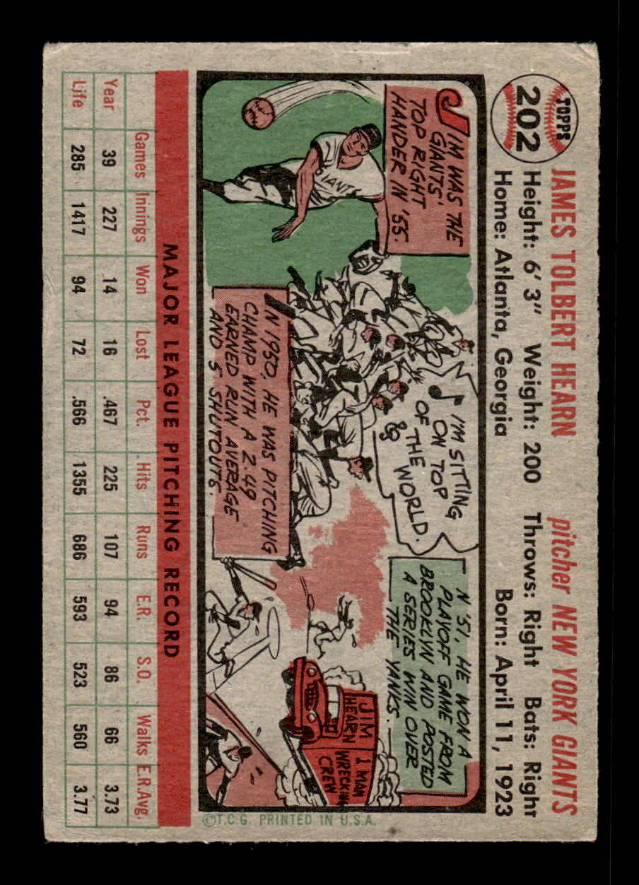 1956 Topps #202 Jim Hearn - New York Giants EX