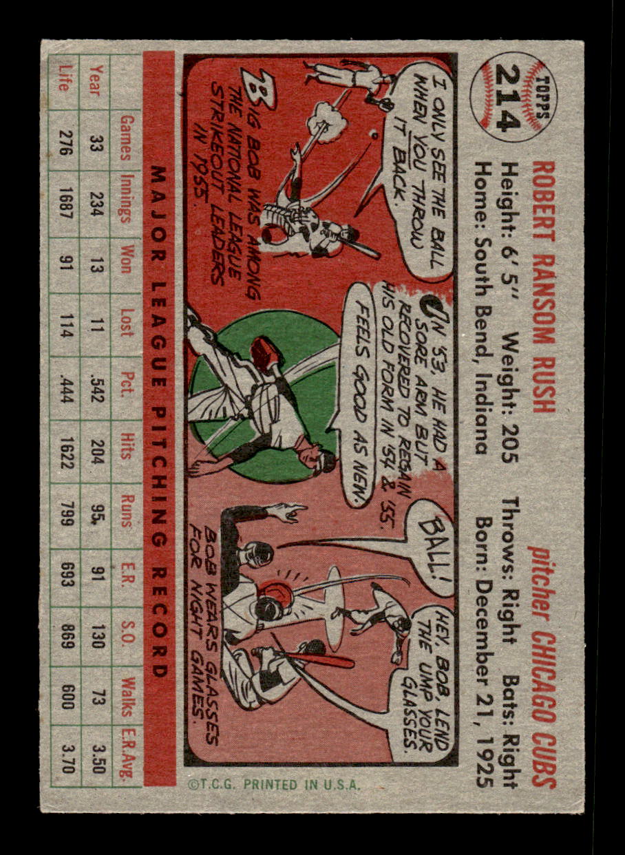 1956 Topps #214 Bob Rush - Chicago Cubs EX