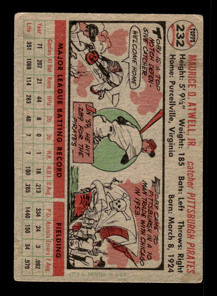 1956 Topps #232 Toby Atwell - Pittsburgh Pirates VG