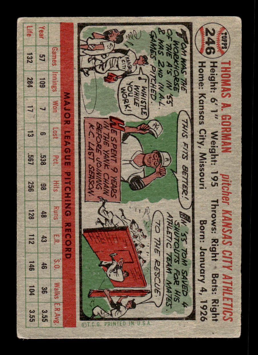 1956 Topps #246 Tom Gorman - Kansas City Athletics VGEX