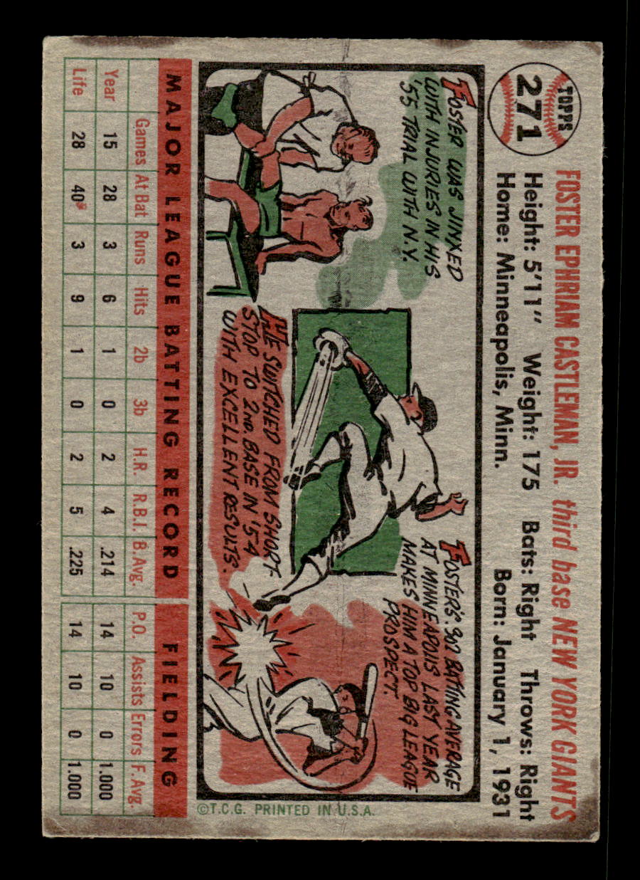 1956 Topps #271 Foster Castleman - New York Giants RC VG