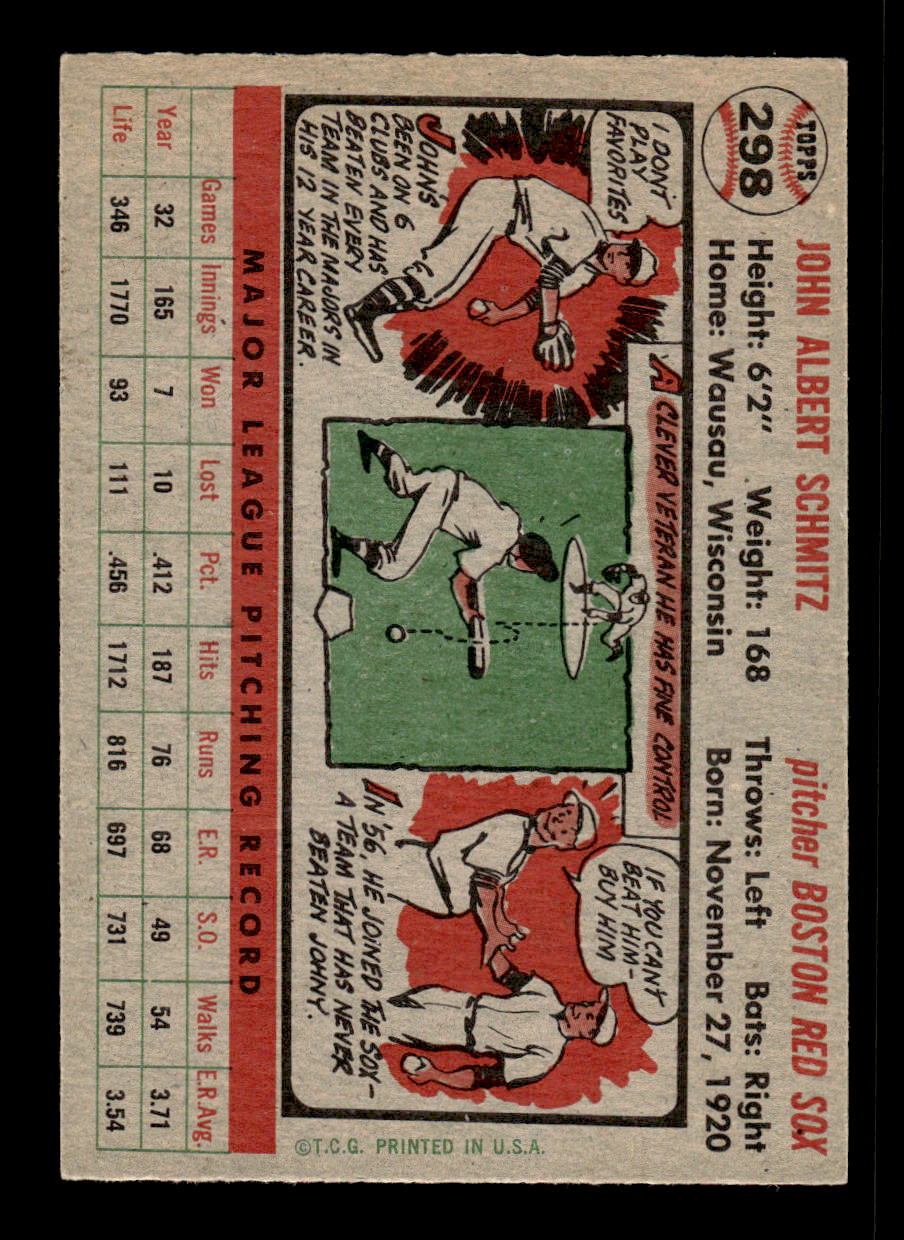 1956 Topps #298 Johnny Schmitz - Boston Red Sox EX