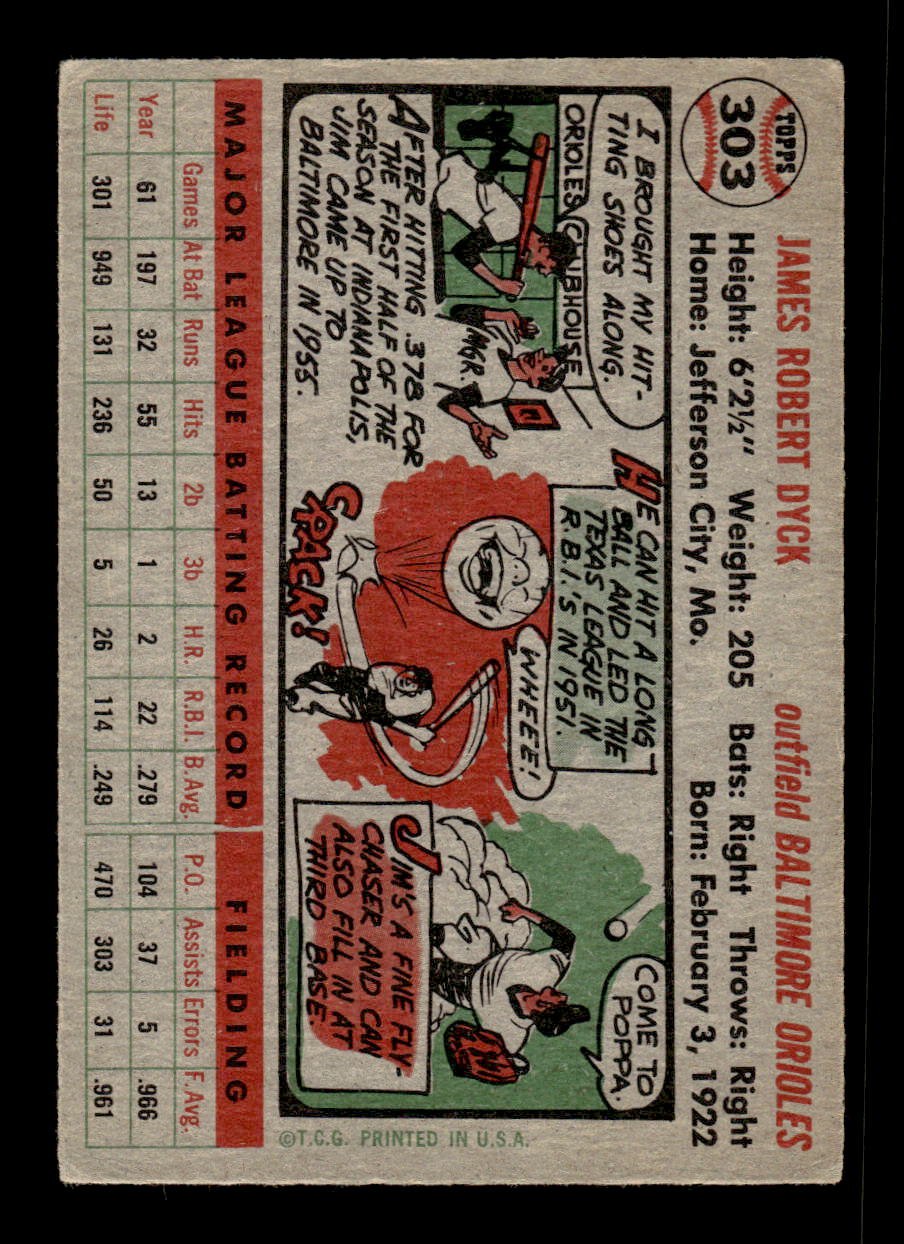 1956 Topps #303 Jim Dyck - Baltimore Orioles VGEX