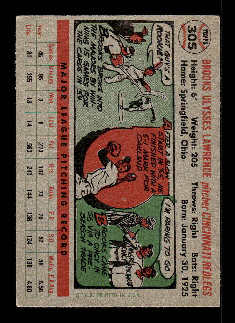 1956 Topps #305 Brooks Lawrence - Cincinnati Reds EX