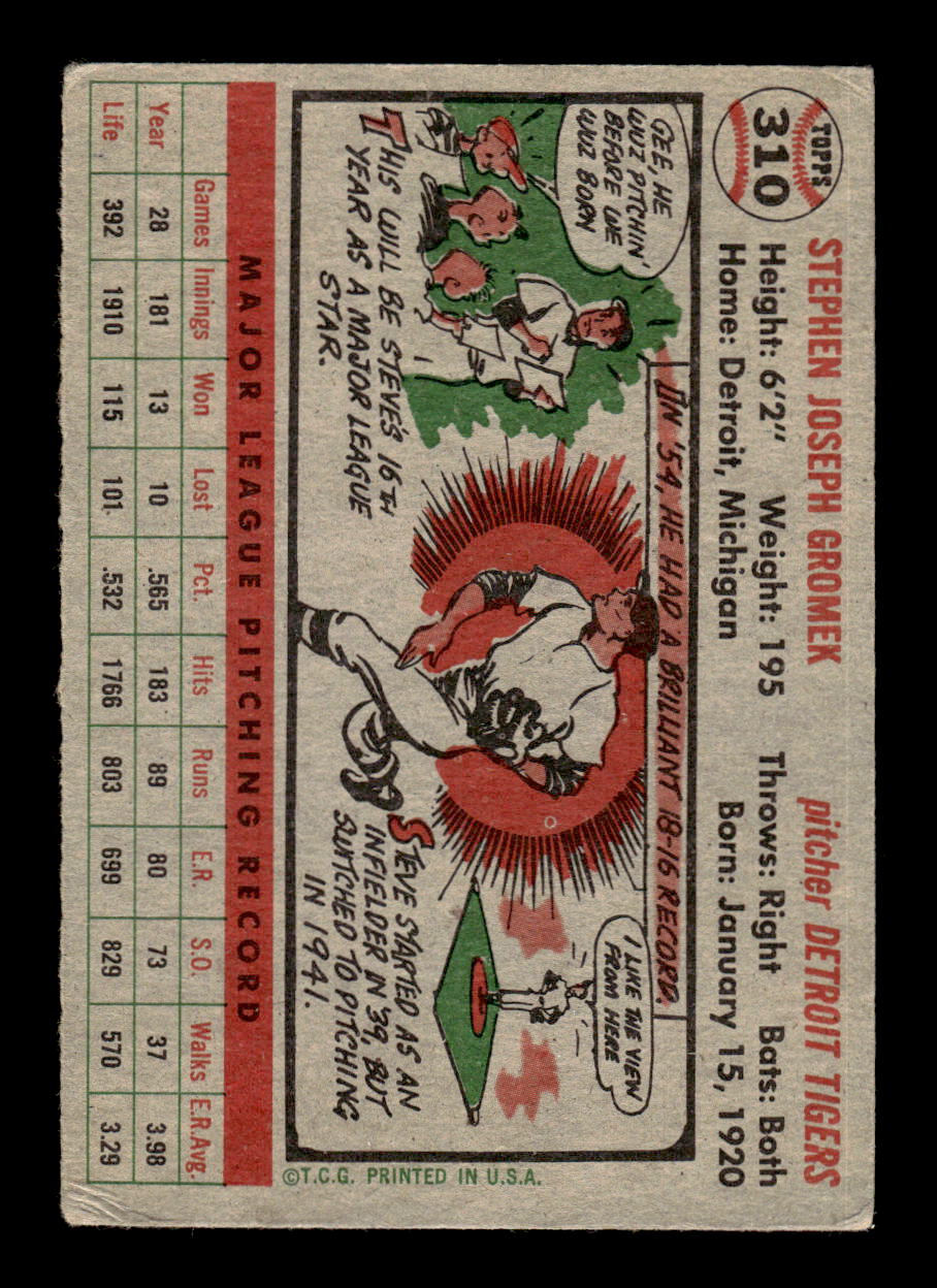 1956 Topps #310 Steve Gromek - Detroit Tigers EX