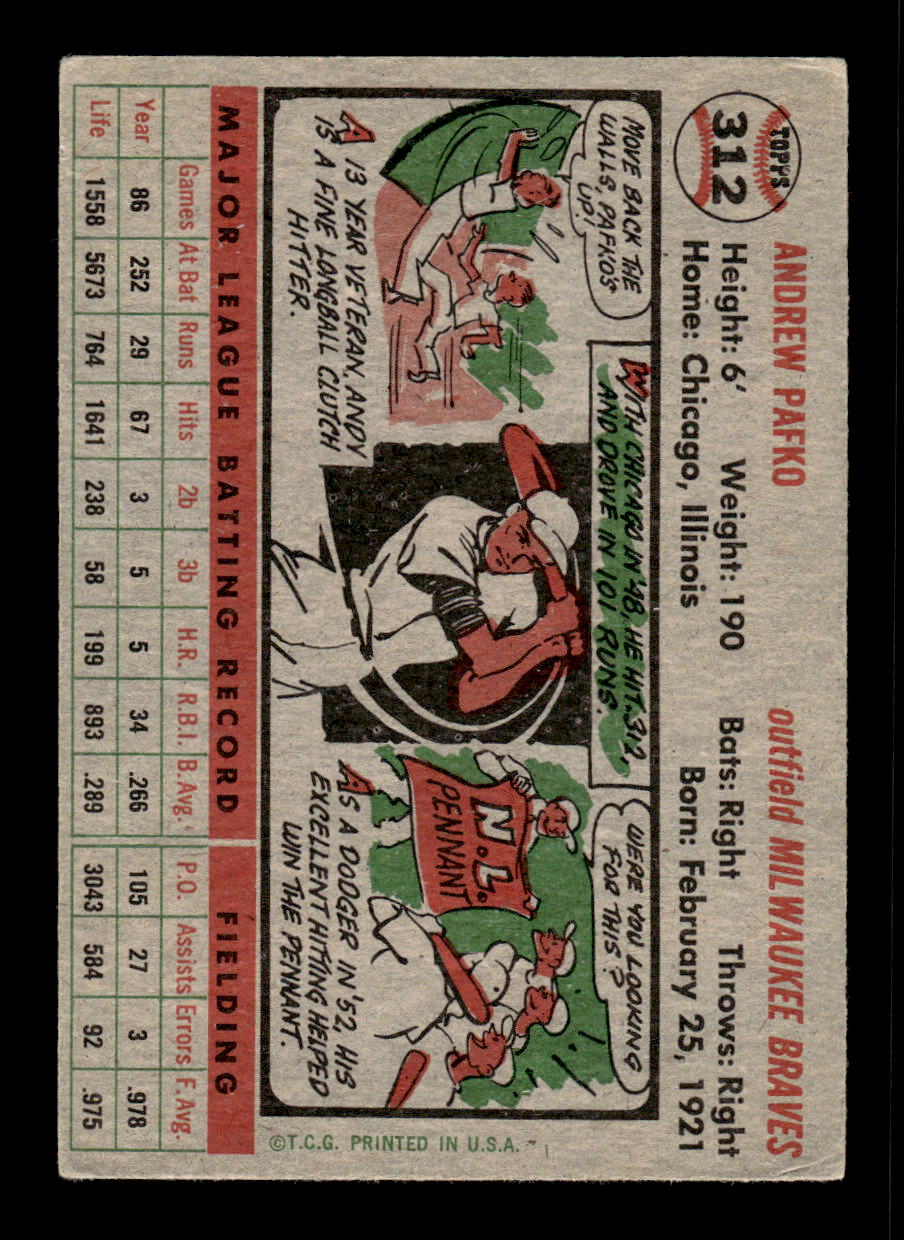 1956 Topps #312 Andy Pafko - Milwaukee Braves VGEX