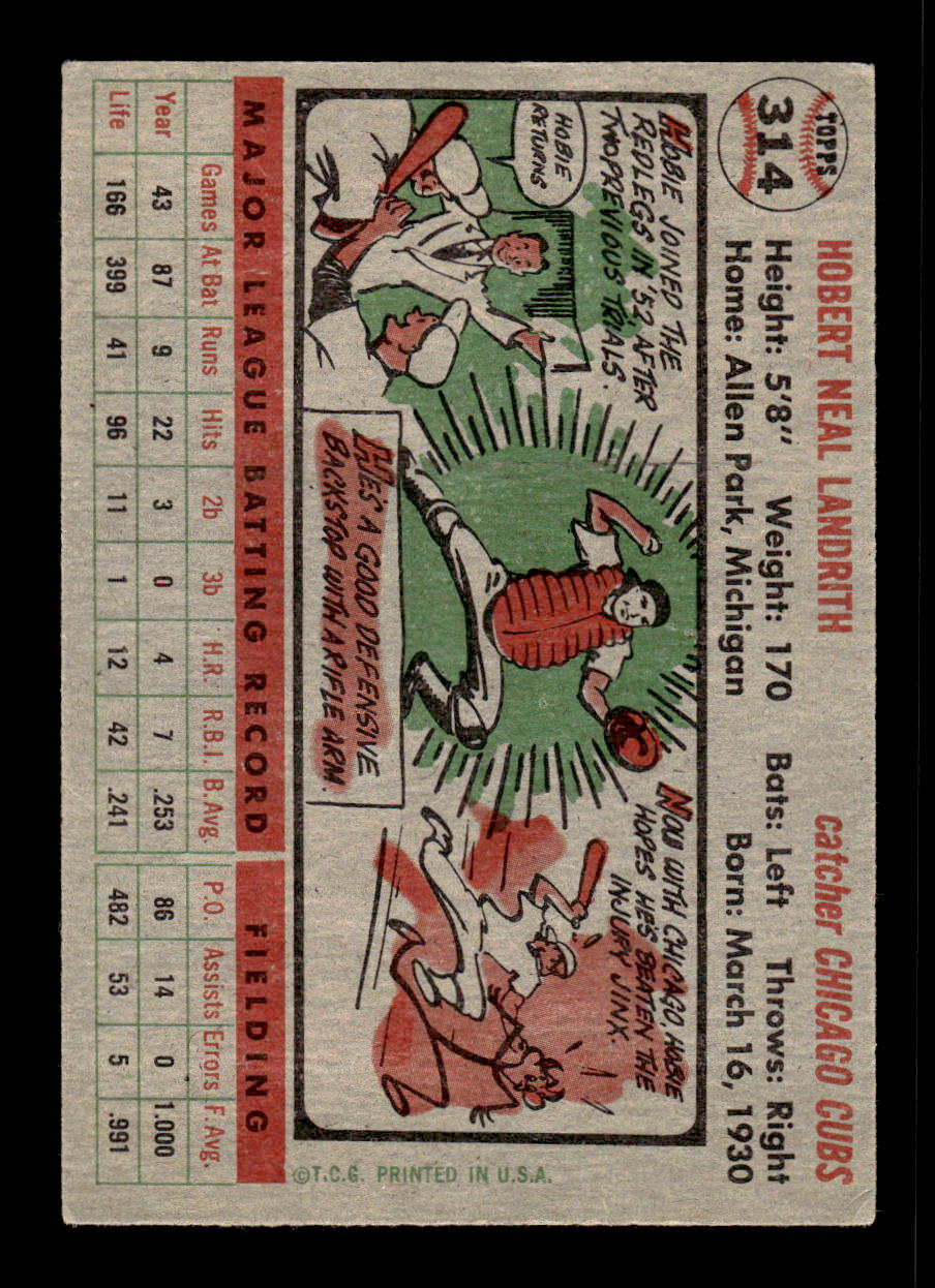 1956 Topps #314 Hobie Landrith - Chicago Cubs VGEX