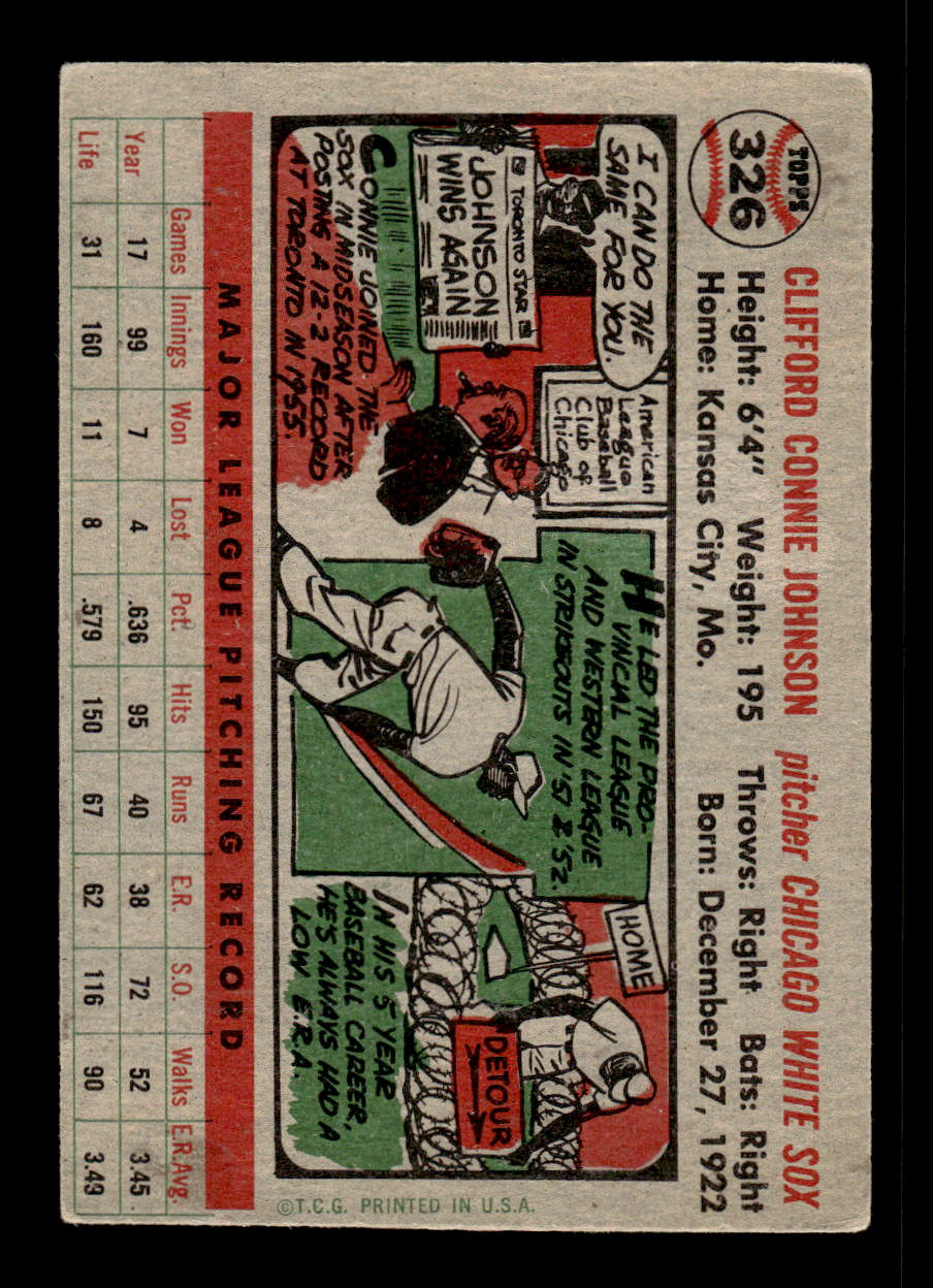 1956 Topps #326 Connie Johnson - Chicago White Sox RC VG