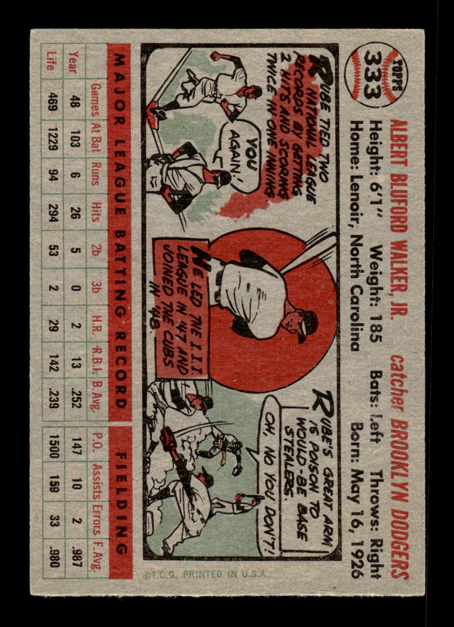 1956 Topps #333 Rube Walker - Brooklyn Dodgers EX