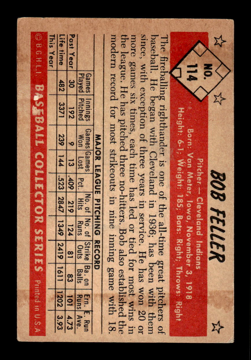 1953 Bowman Color #114 Bob Feller Very Good HOF-10001484