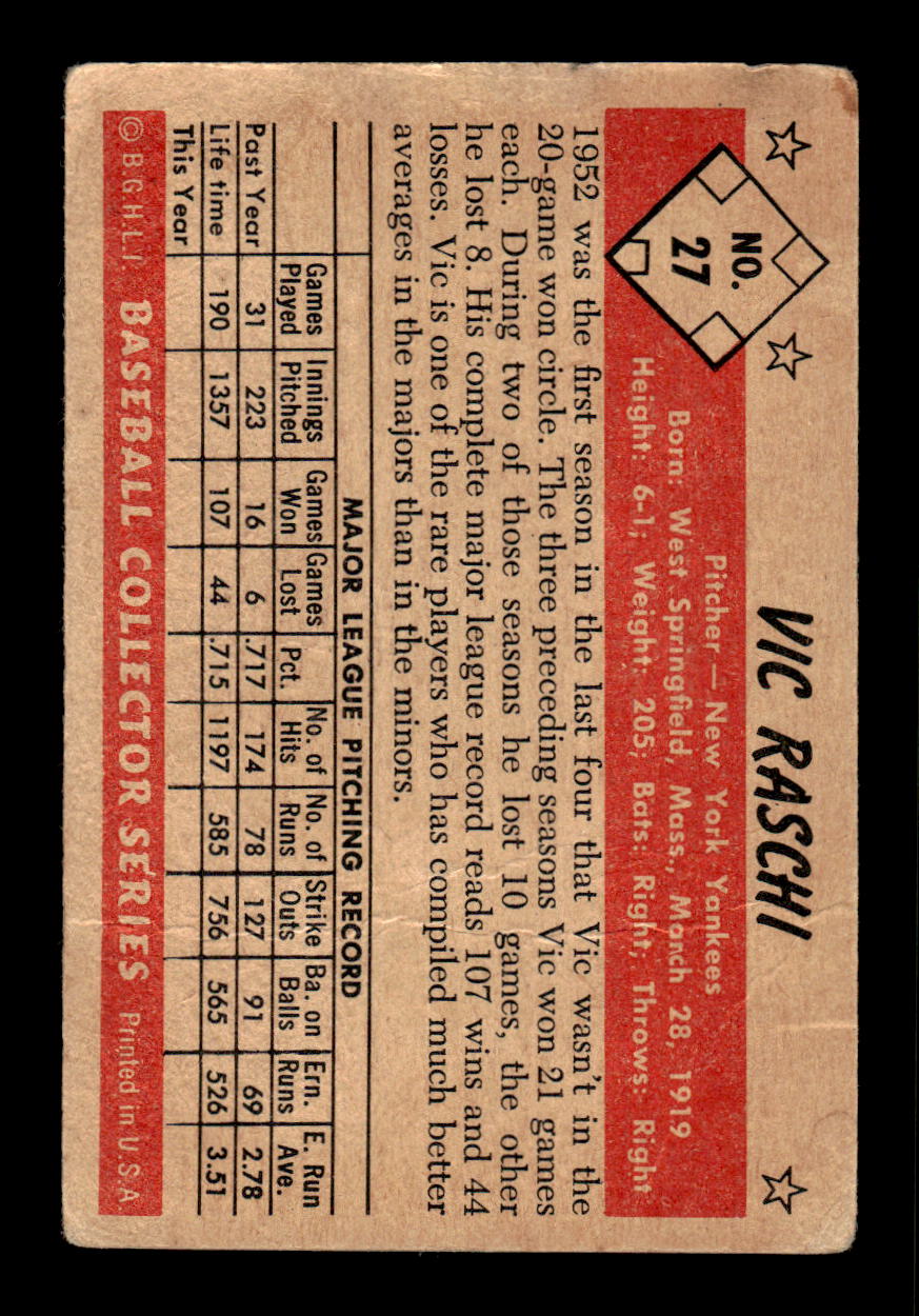 1953 Bowman Color #27 Vic Raschi Very Good HOF-10001466