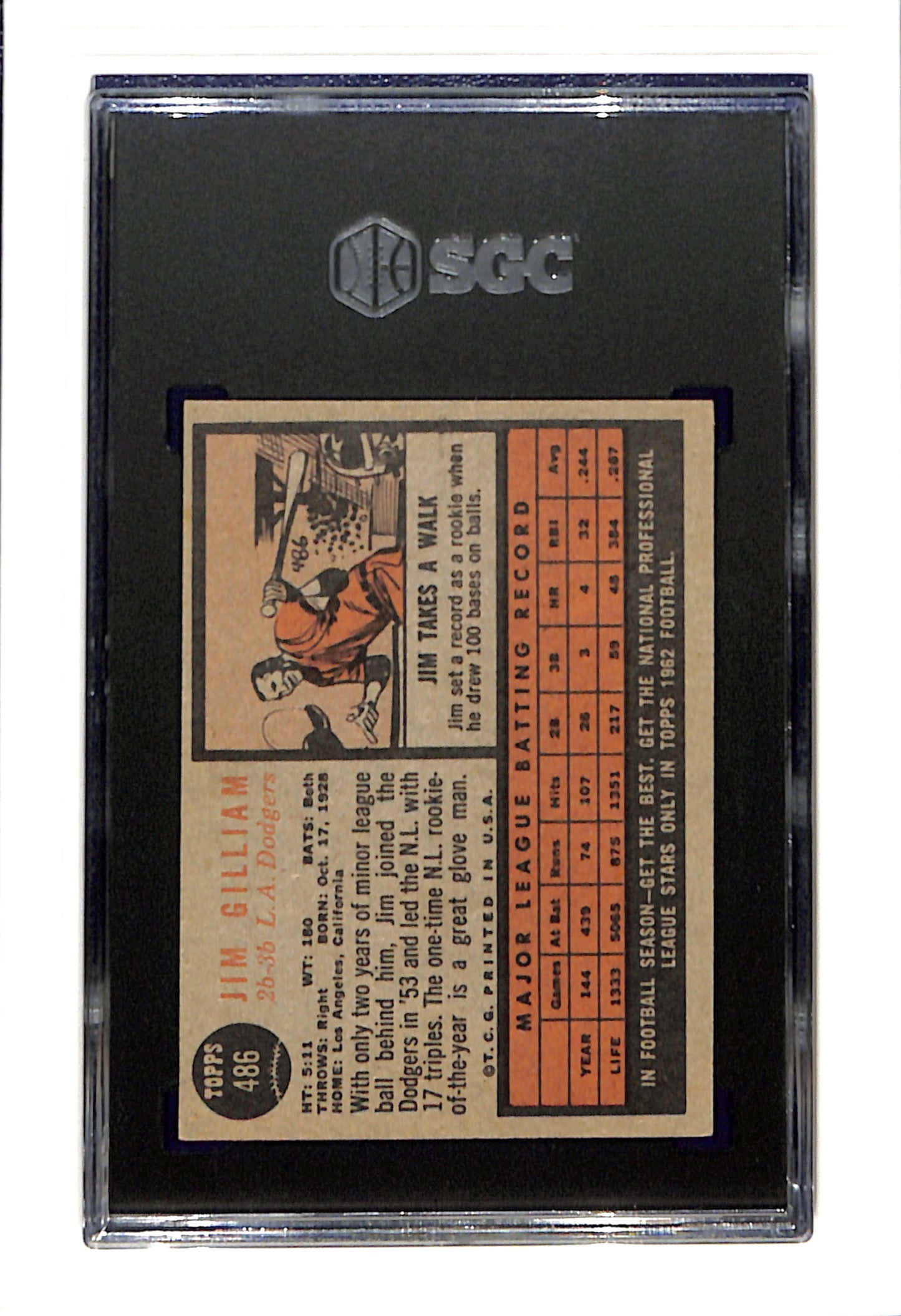1962 Topps #486 Jim Gilliam SGC 5.5 SN 2702229