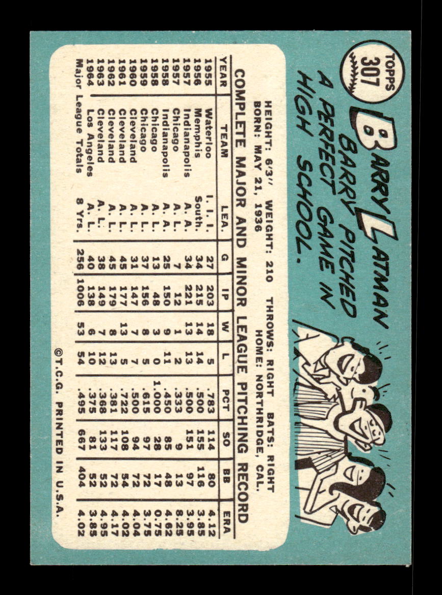 1965 Topps #307 Barry Latman Los Angeles Angels EXMT CS26015562