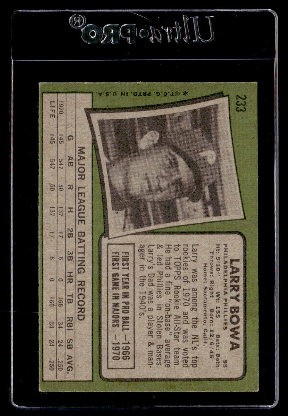 1971 Topps #233 Larry Bowa - WRINKLE VG
