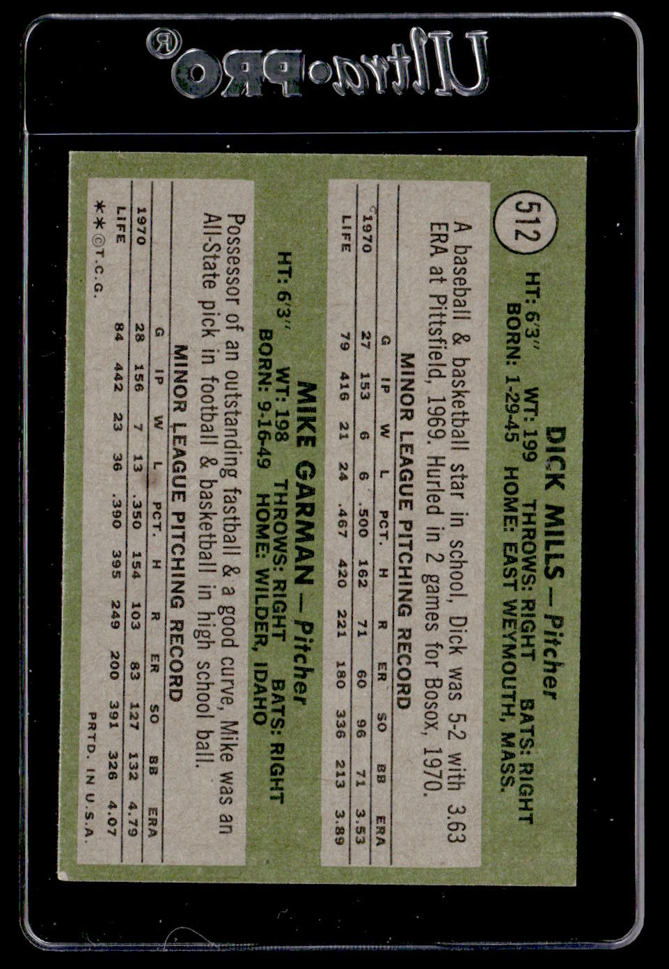 1971 Topps #512 Red Sox Rookies (Dick Mills/Mike Garman) EX