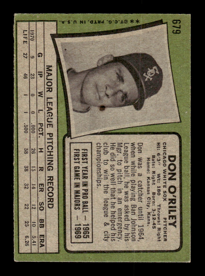 1971 Topps #679 Don O'Riley EX Hi #
