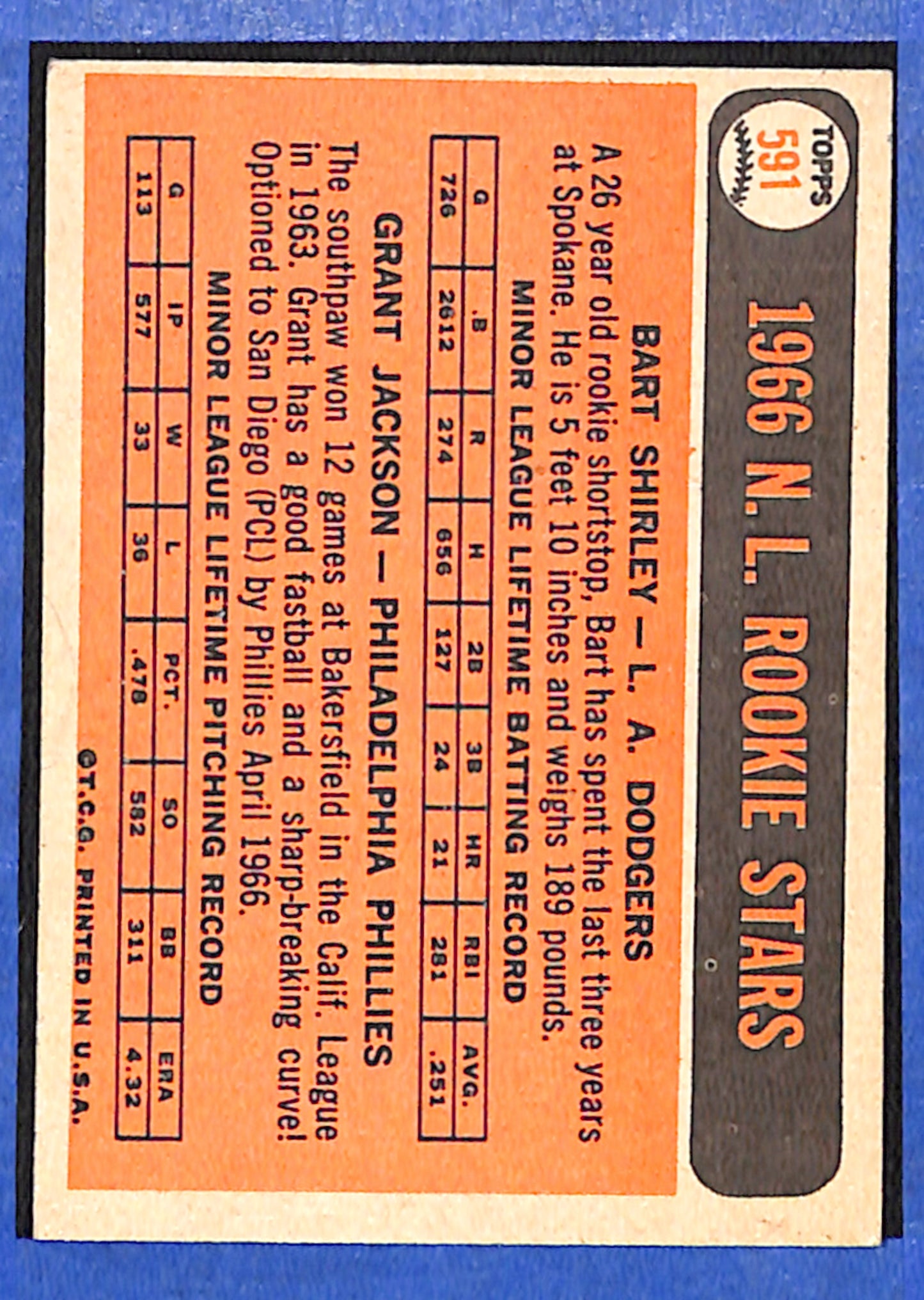1966 Topps #591 NL 1966 Rookie Stars Shirley Jackson EXMT - HI# HOF-10006003