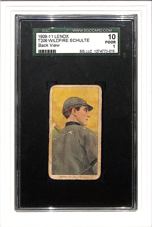 1909-11 T206 Wildfire Schulte Back View Black LENOX SGC 1 RARE!