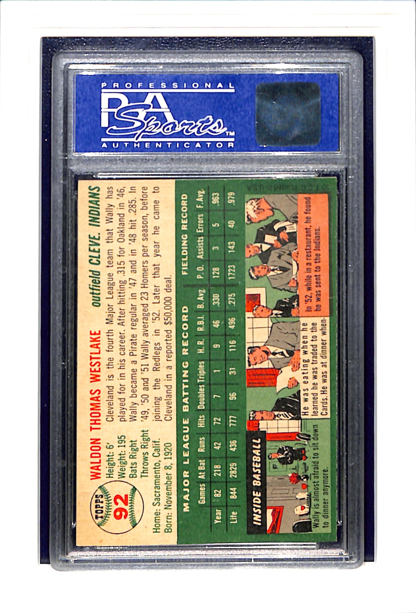 1954 Topps #92 Wally Westlake PSA 8 OC SN 05157191