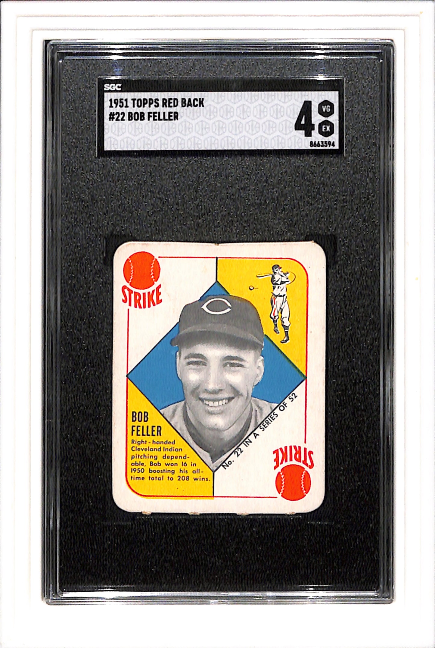 1951 Topps Red Back #22 Bob Feller SGC 4 SN 8663594