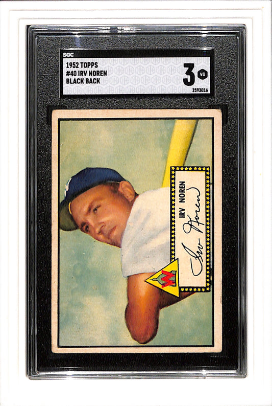 1952 Topps #40 Irv Noren Black Back SGC 3 SN 2593016