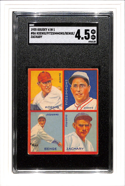 1935 Goudey 4 In 1 #8A Koenig/Fitzsimmons/Benge/Zachary SGC 4.5 SN 6944120