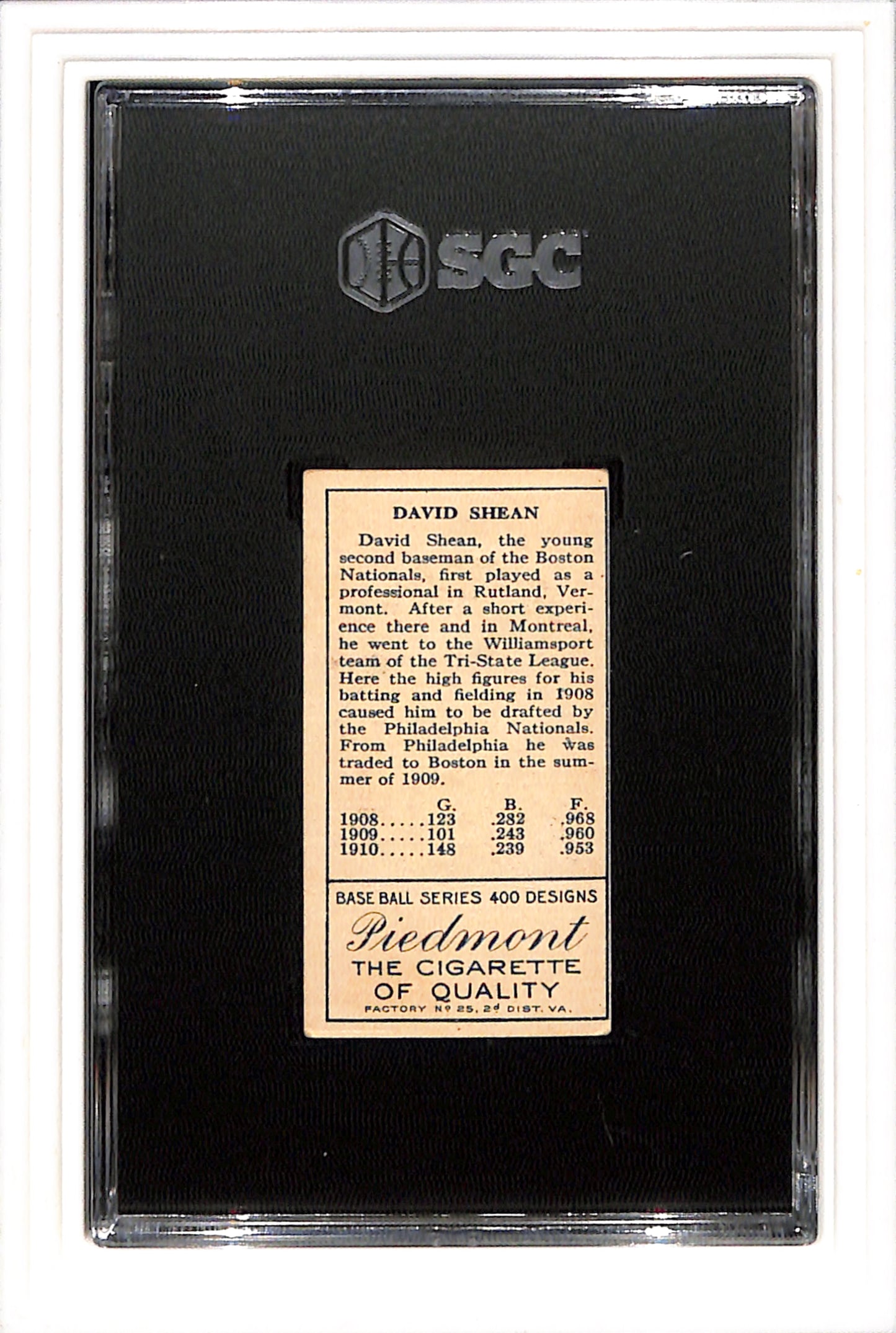 1911 Piedmont Cigarettes T205 Shean, David Rustlers SGC 3 SN 9624283