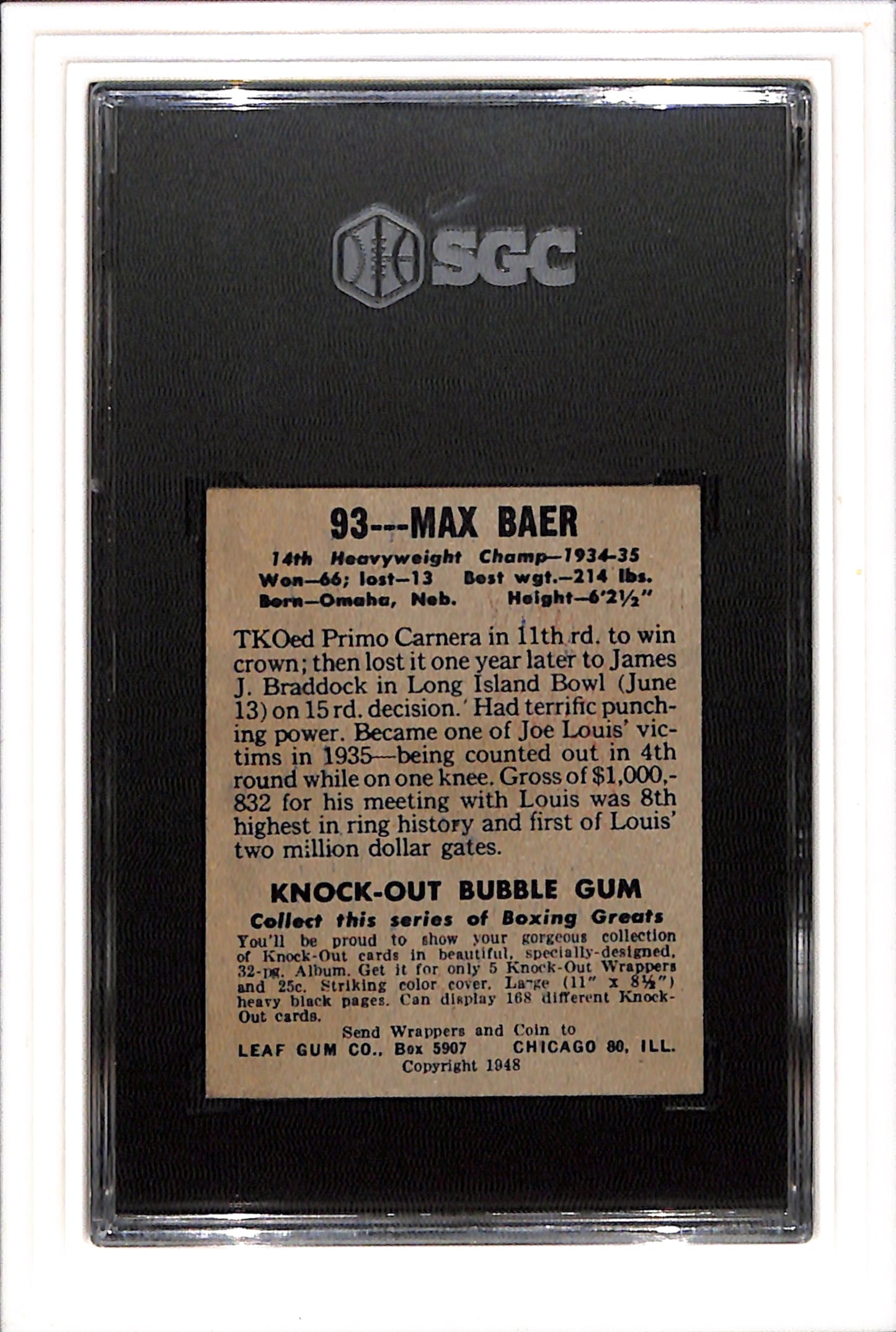 1948 Leaf Gum Co. #93 Max Baer SGC A SN 1271878