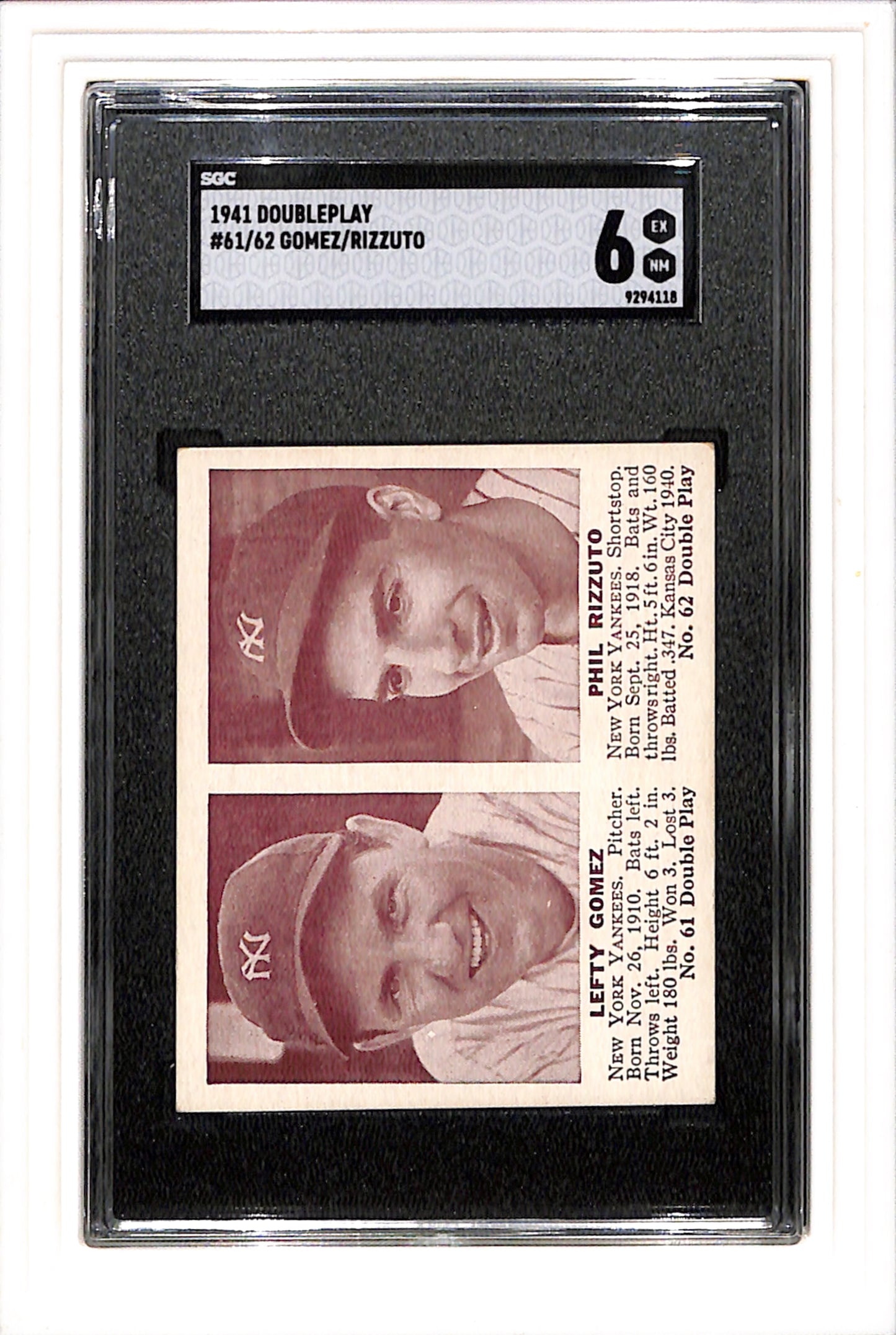 1941 Doubleplay #61/62 Gomez/Rizzuto SGC 6 SN 9294118