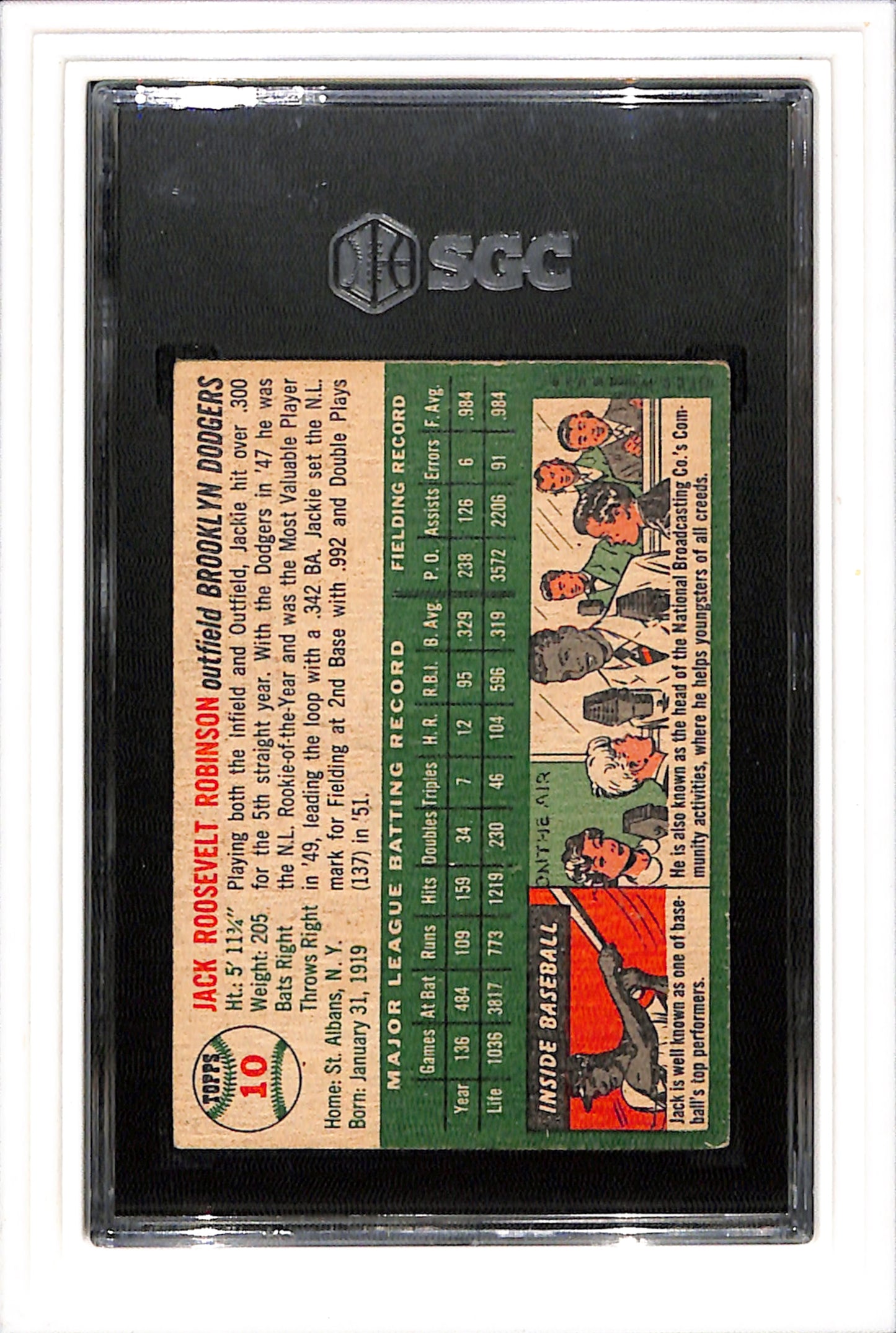 1954 Topps #10 Jackie Robinson SGC 3 SN 3175956