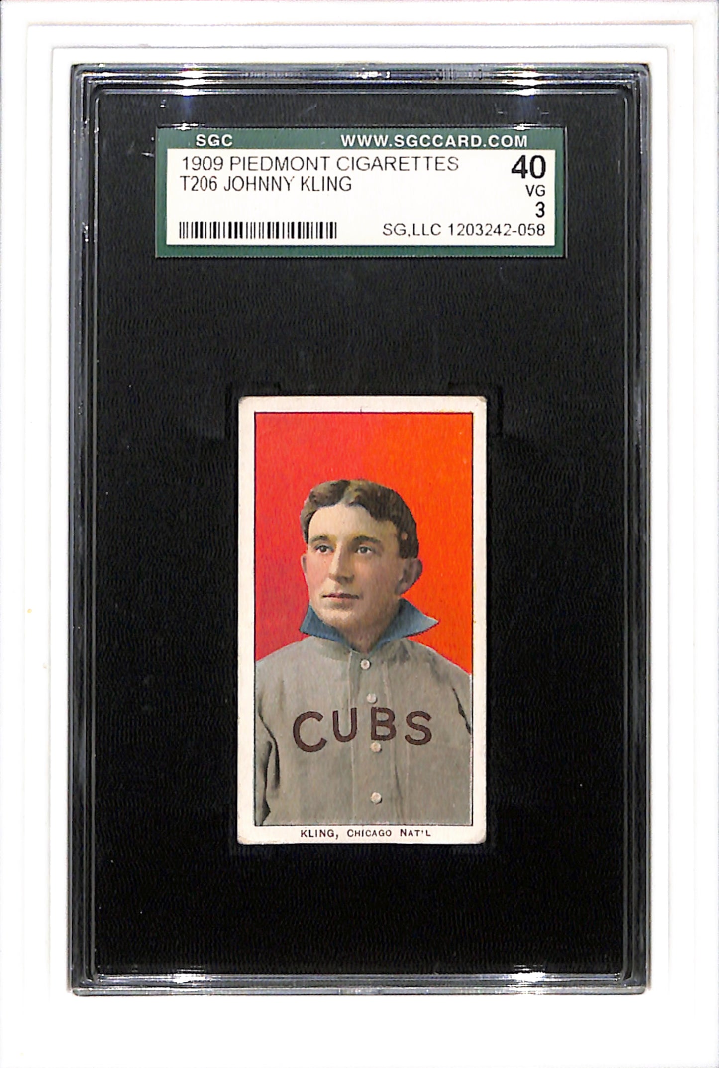 1909-11 T206 Johnny Kling Cubs SGC 3 Piedmont 150
