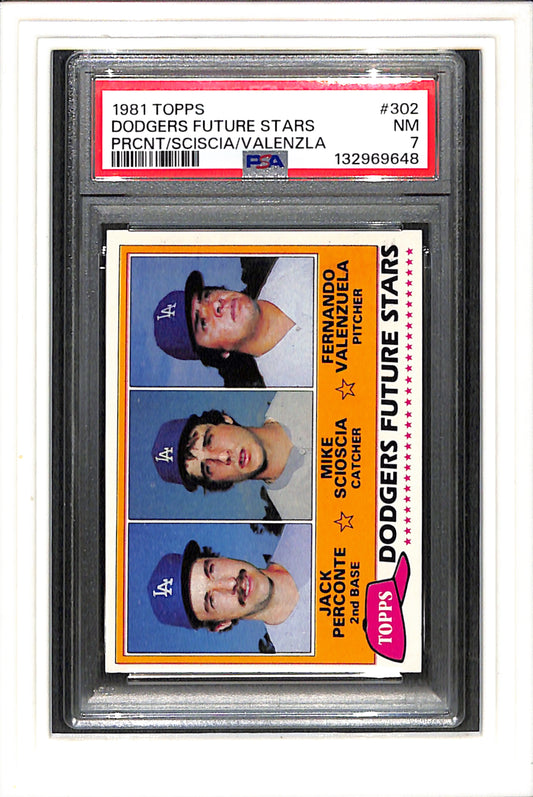 1981 Topps #302 Dodgers Future Stars Prcnt/Sciscia/Valenzla PSA 7 SN 132969648
