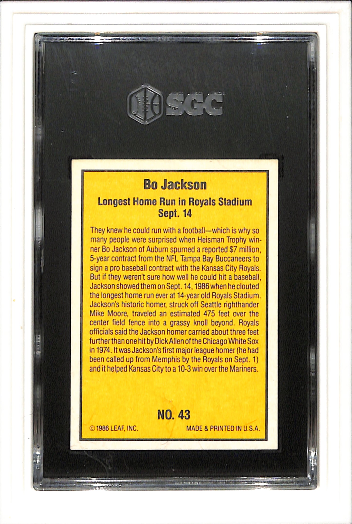1986 Donruss Highlights #43 Bo Jackson SGC 8 SN 2986225