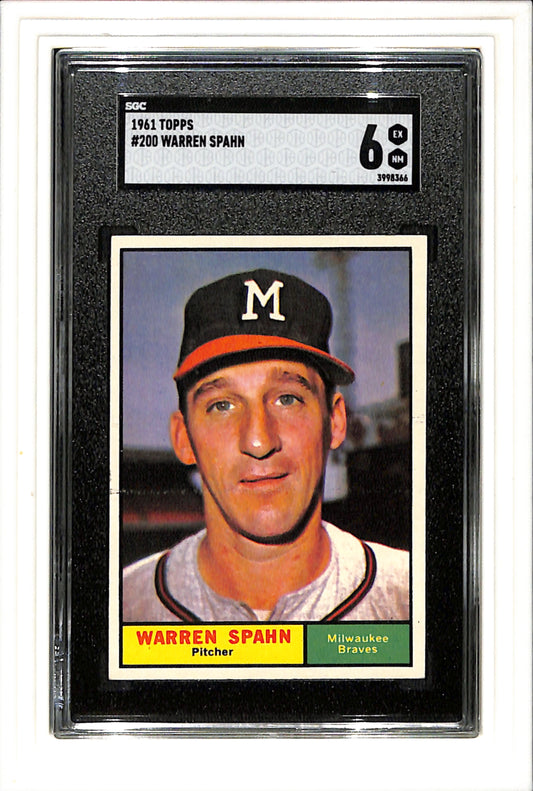1961 Topps #200 Warren Spahn SGC 6 SN 3998366