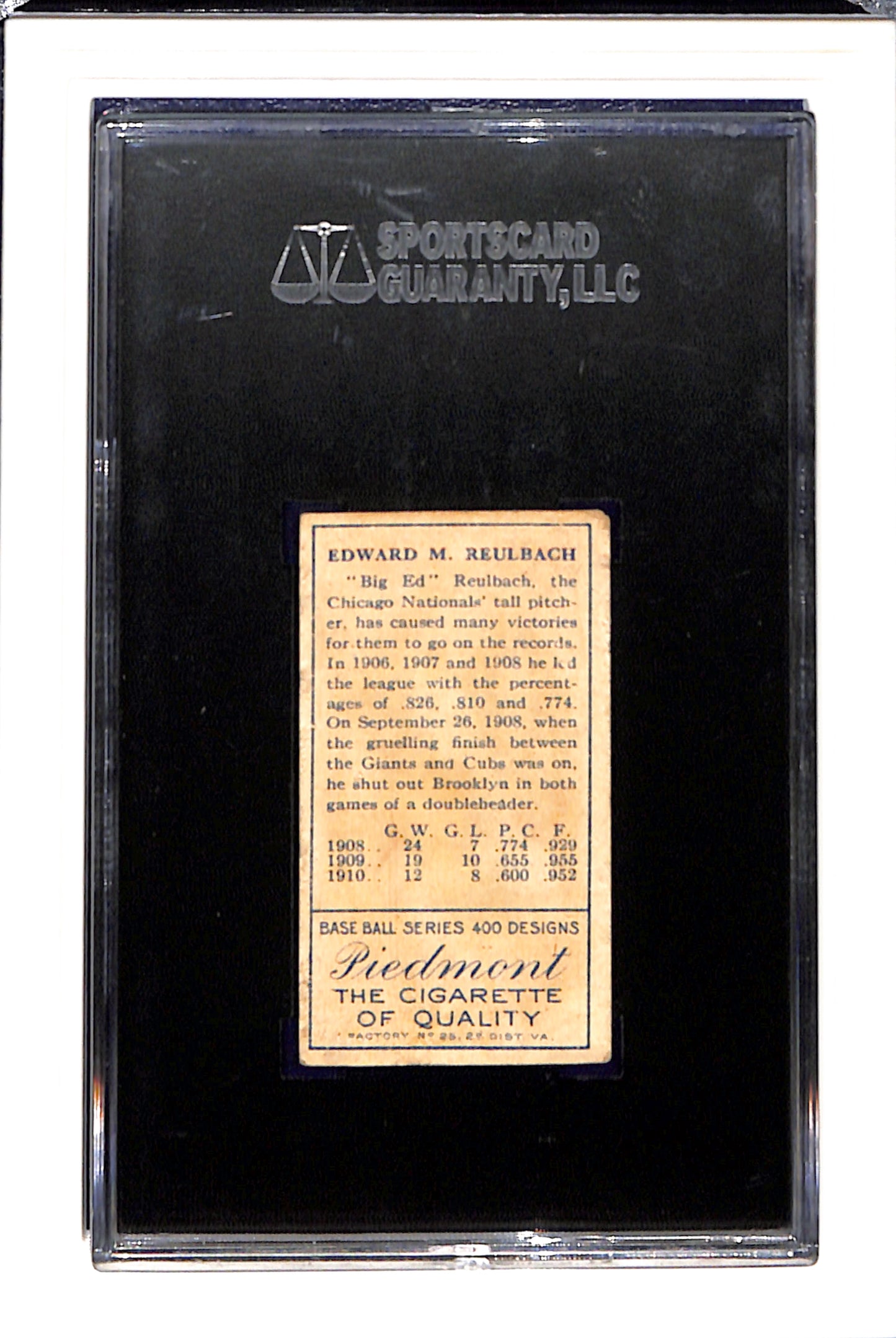 1911 T205 Edward Reulbach SGC 3 Piedmont