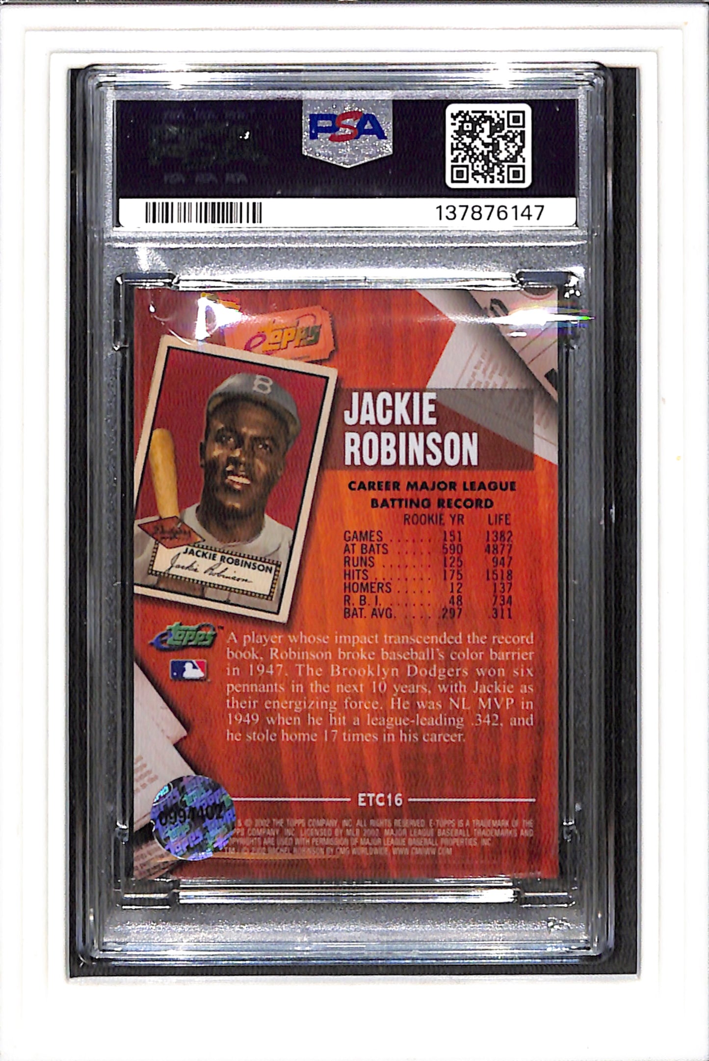 2002 Etopps Classic #ETC16 Jackie Robinson PSA 9 SN 137876147