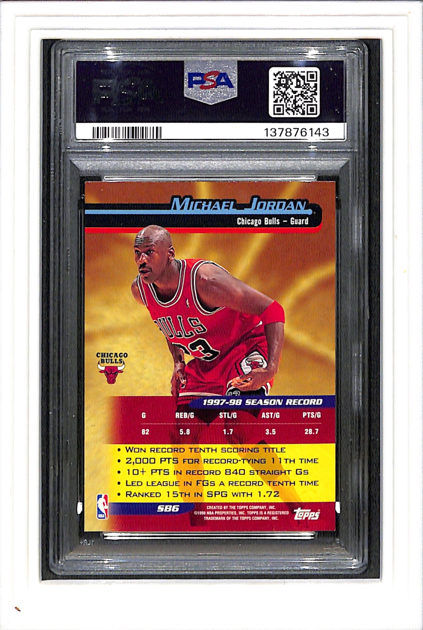 1998 Topps Season's Best #SB6 Michael Jordan Season'S Best PSA 6 SN 137876143