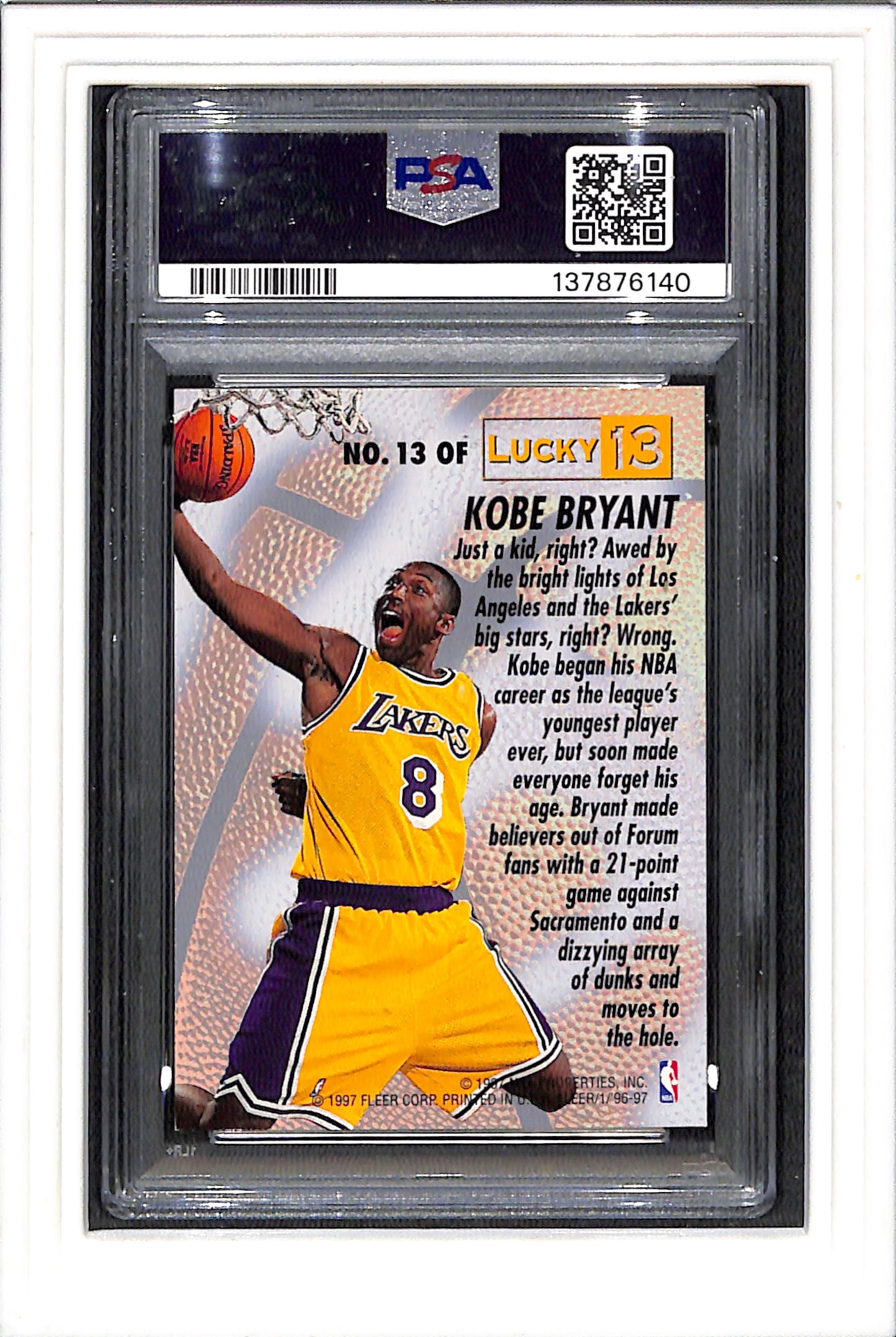 1996 Fleer Lucky 13 #13 Kobe Bryant PSA 8 SN 137876140