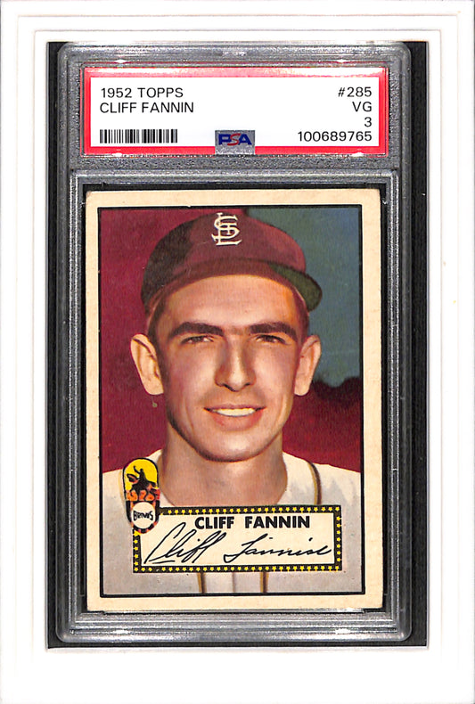 1952 Topps #285 Cliff Fannin PSA 3 SN 100689765
