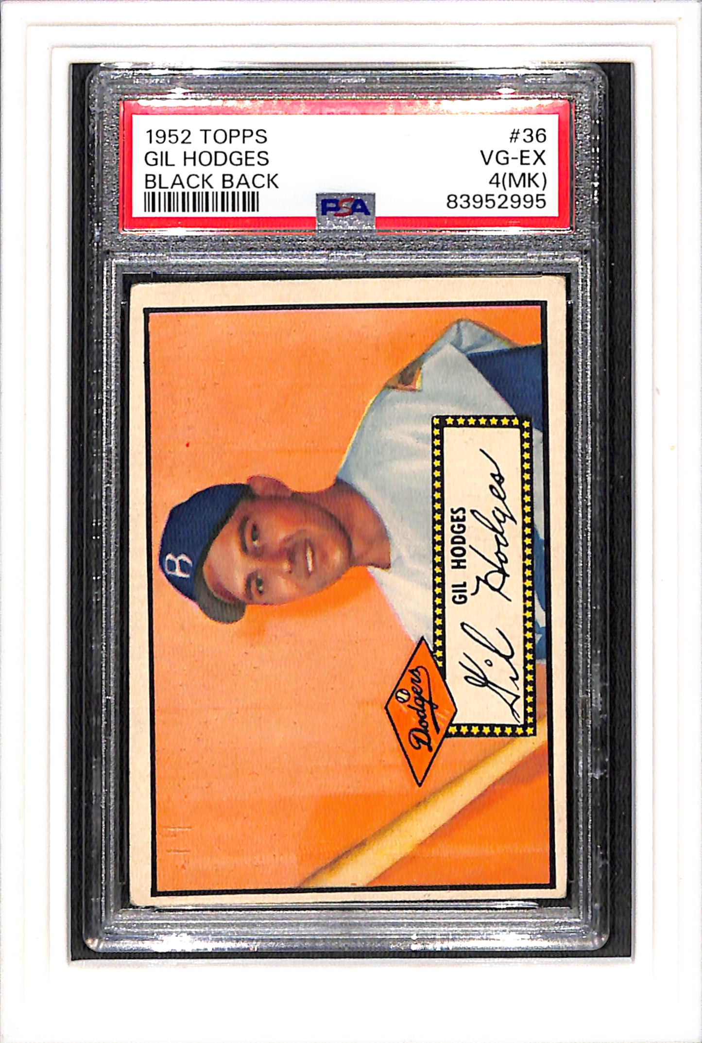 1952 Topps #36 Gil Hodges Black Back PSA 4 MK SN 83952995