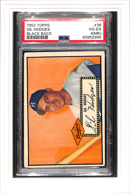 1952 Topps #36 Gil Hodges Black Back PSA 4 MK SN 83952995