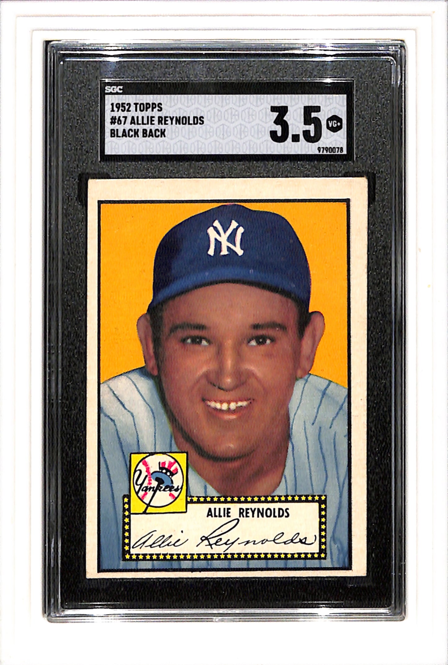 1952 Topps #67 Allie Reynolds Black Back SGC 3.5 SN 9790078