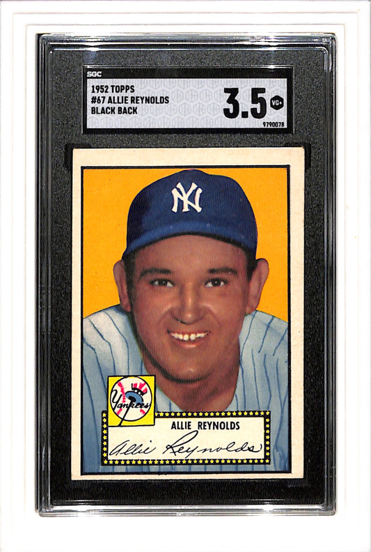 1952 Topps #67 Allie Reynolds Black Back SGC 3.5 SN 9790078