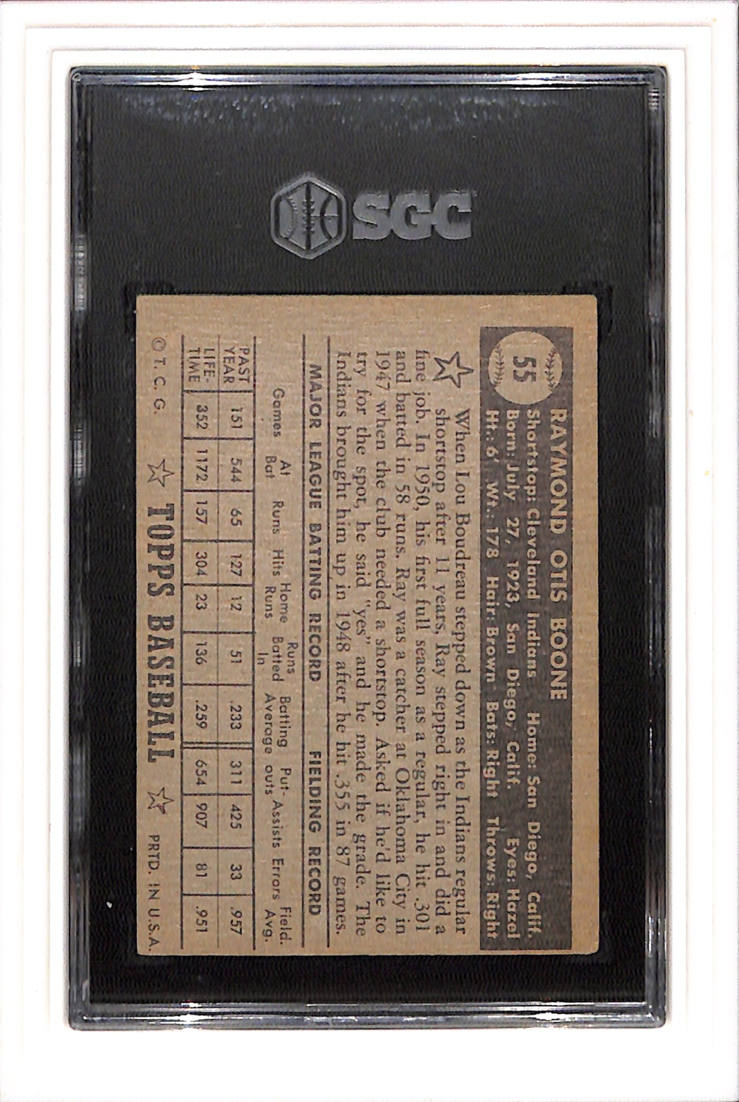 1952 Topps #55 Ray Boone Black Back SGC 4 SN 1145699